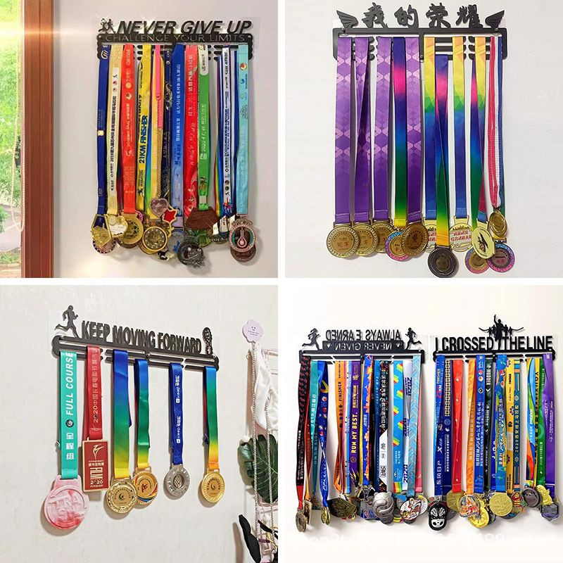 Black medal hanger iron made home use display shelf simple storage rack for collecting medals