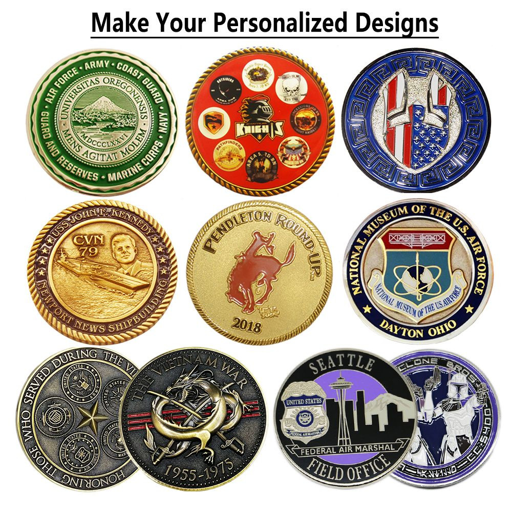 Custom Designed Challenge Coins Round Shape Engraved Logo on Both Side Gold Silver Coin