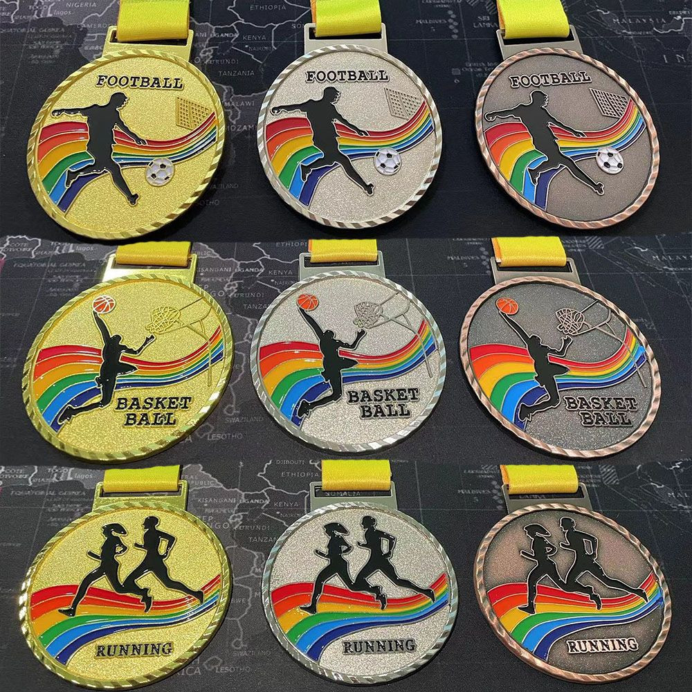 Basketball Football Running Sports Award Zinc Alloy Metal Medal with Customized Logo Printed on the Center